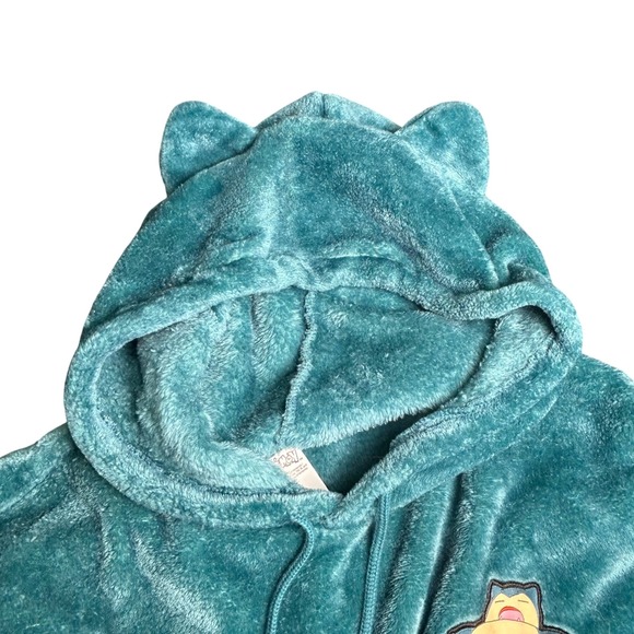 2024 Pokemon Snorlax Plush Velour Hoodie with Ears Teal XL Ears Soft Fleece - Picture 6 of 8
